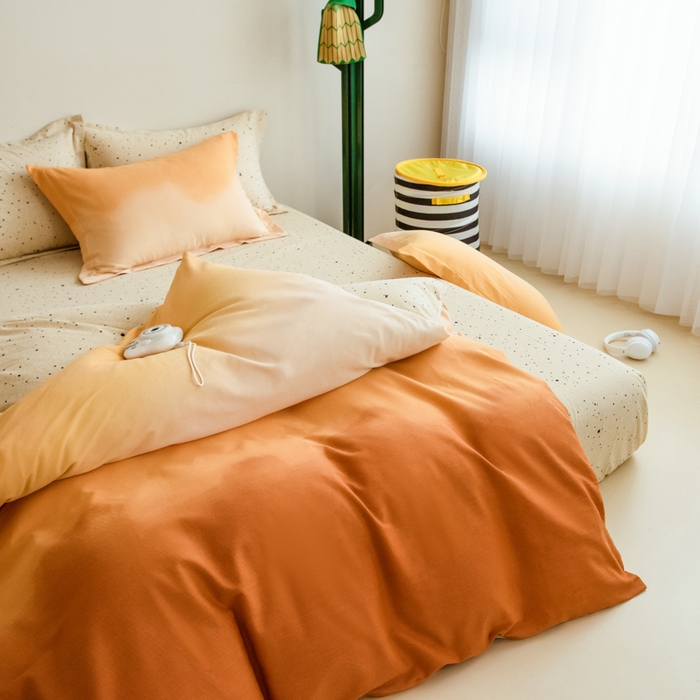 91家纺网 家纺一手货源 找家纺 印季家纺 2025新款全棉纯棉加厚渐变混纺磨毛四件套-过江寒 过江寒-桔