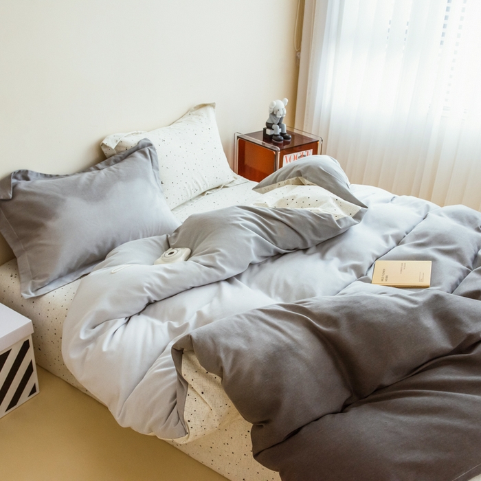 91家纺网 家纺一手货源 找家纺 印季家纺 2025新款全棉纯棉加厚渐变混纺磨毛四件套-过江寒 过江寒-灰