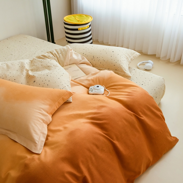 91家纺网 家纺一手货源 找家纺 印季家纺 2025新款全棉纯棉加厚渐变混纺磨毛四件套-过江寒 过江寒-桔