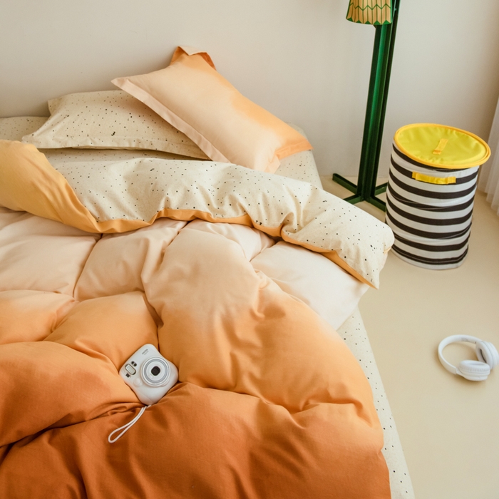 91家纺网 家纺一手货源 找家纺 印季家纺 2025新款全棉纯棉加厚渐变混纺磨毛四件套-过江寒 过江寒-桔