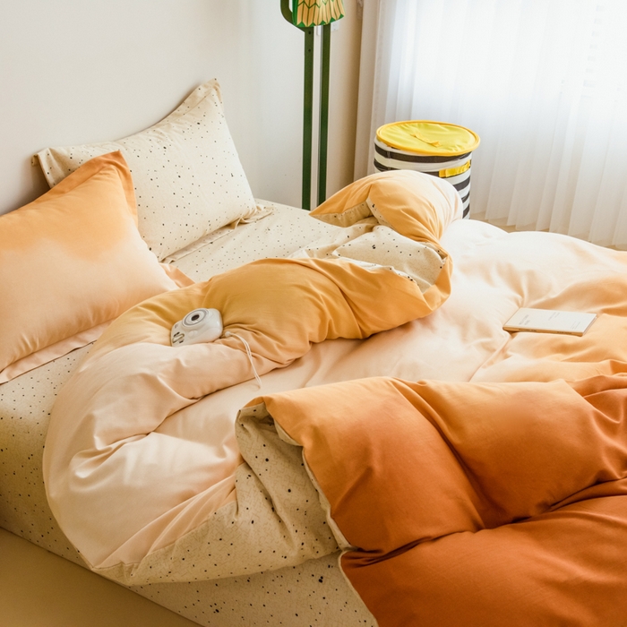 91家纺网 家纺一手货源 找家纺 印季家纺 2025新款全棉纯棉加厚渐变混纺磨毛四件套-过江寒 过江寒-桔