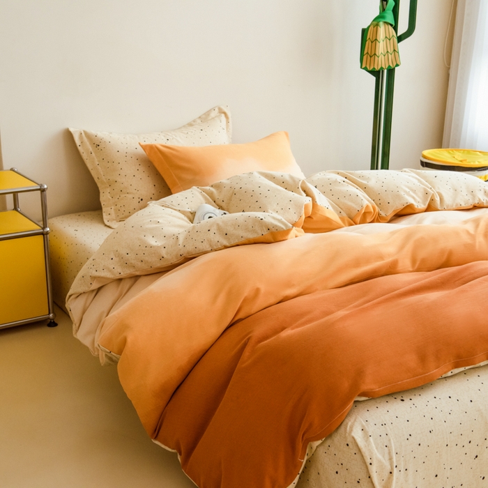 91家纺网 家纺一手货源 找家纺 印季家纺 2025新款全棉纯棉加厚渐变混纺磨毛四件套-过江寒 过江寒-桔