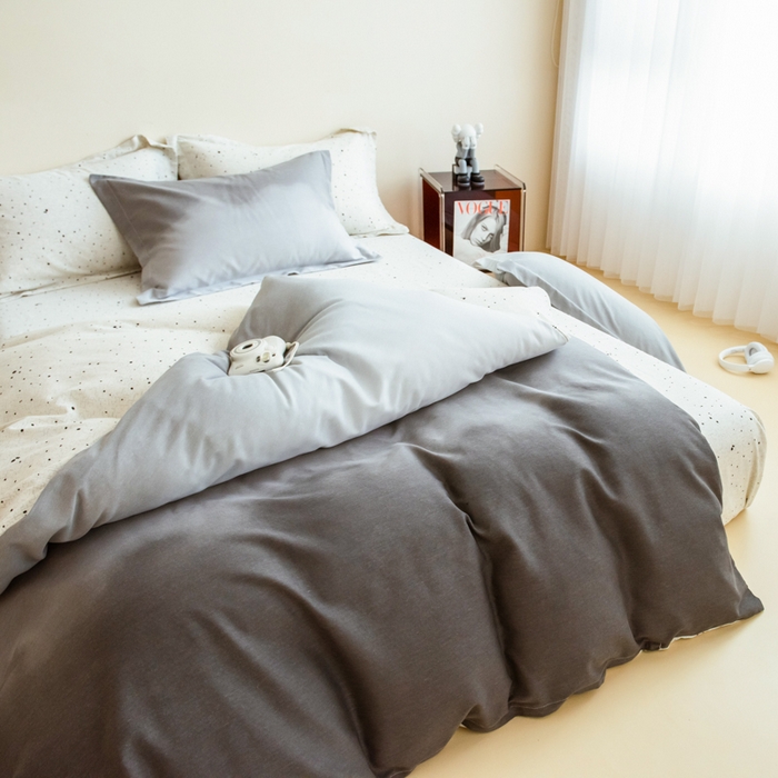 91家纺网 家纺一手货源 找家纺 印季家纺 2025新款全棉纯棉加厚渐变混纺磨毛四件套-过江寒 过江寒-灰