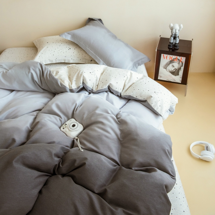 91家纺网 家纺一手货源 找家纺 印季家纺 2025新款全棉纯棉加厚渐变混纺磨毛四件套-过江寒 过江寒-灰