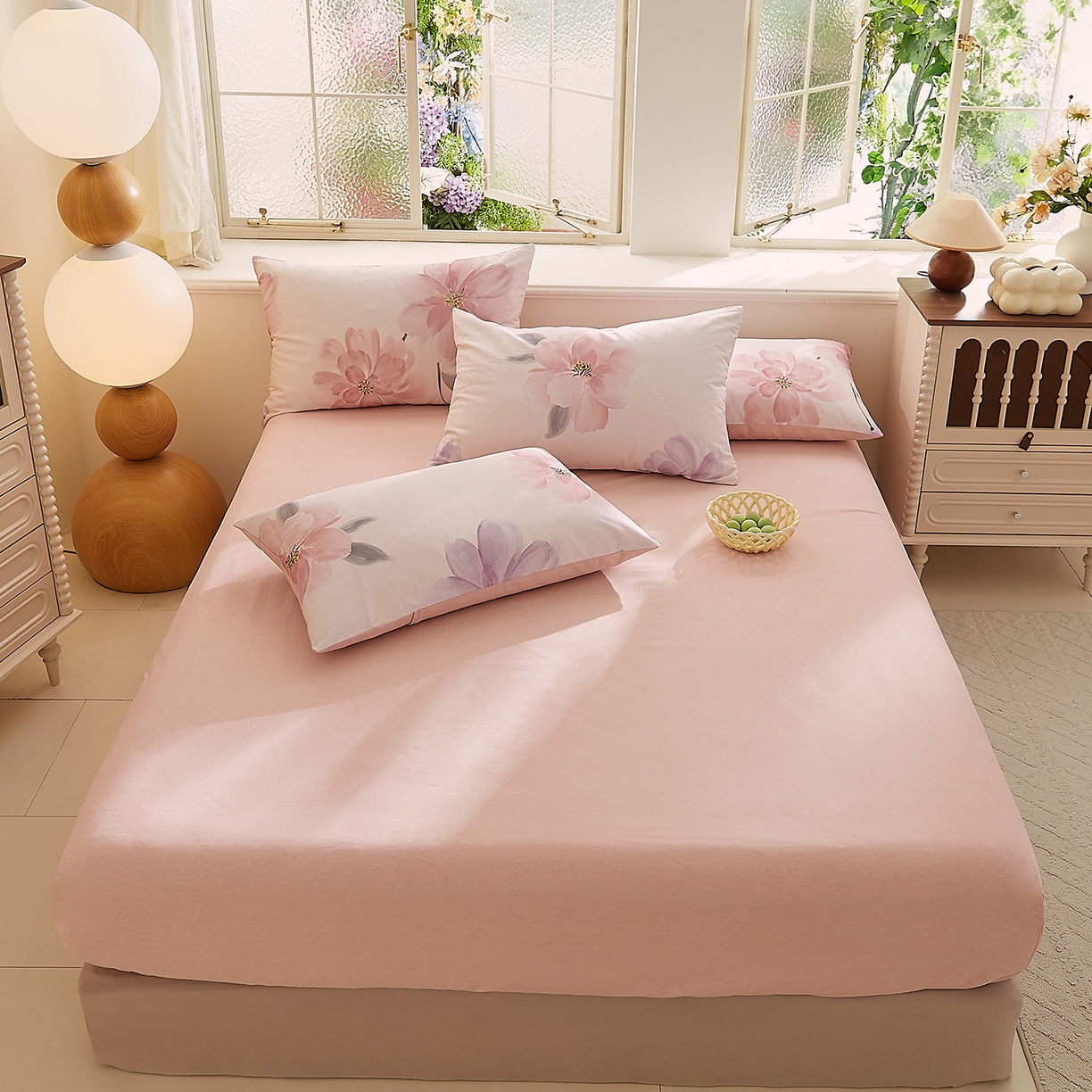 91家纺网 家纺一手货源 找家纺 DoDo 兜兜 2026新款全棉纯棉磨毛印花单床笠 床笠单件 B版梅染色-静影