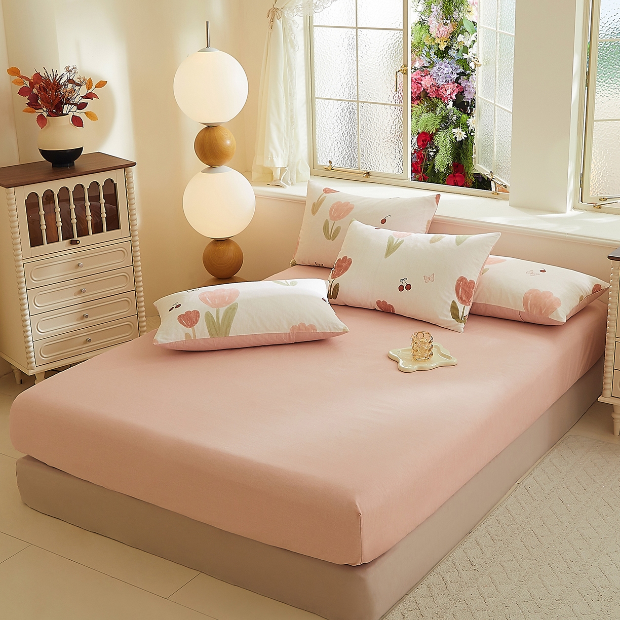 DoDo 兜兜 2026新款全棉纯棉磨毛印花单床笠 床笠单件 B版梅染色-千颂