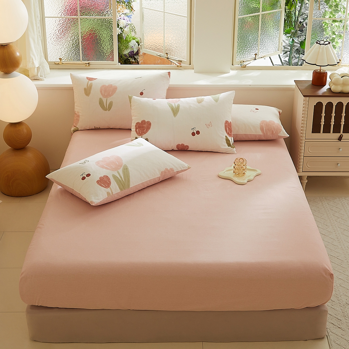 91家纺网 家纺一手货源 找家纺 DoDo 兜兜 2026新款全棉纯棉磨毛印花单床笠 床笠单件 B版梅染色-千颂