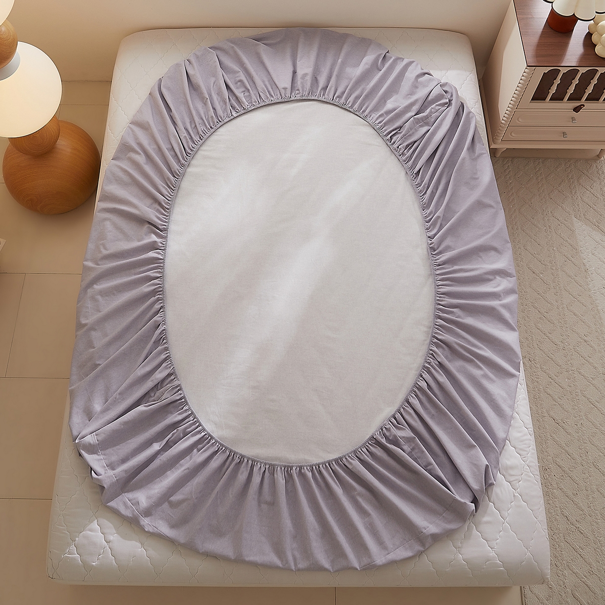 91家纺网 家纺一手货源 找家纺 DoDo 兜兜 2026新款全棉纯棉磨毛印花单床笠 床笠单件 B版牡丹紫-可梦