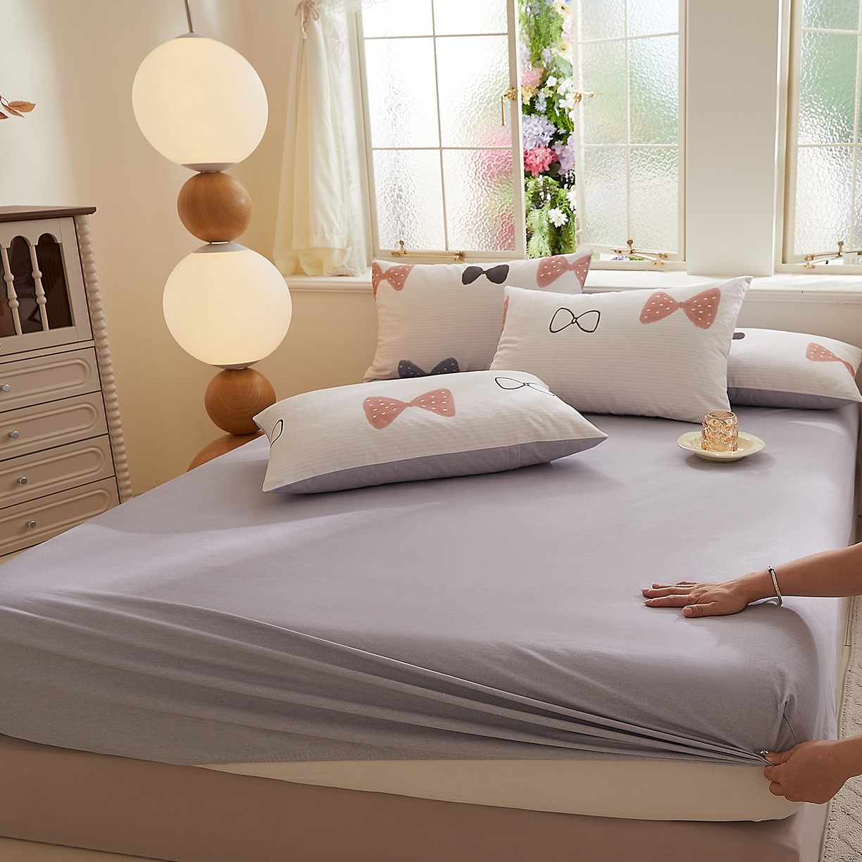 91家纺网 家纺一手货源 找家纺 DoDo 兜兜 2026新款全棉纯棉磨毛印花单床笠 床笠单件 B版牡丹紫-可梦