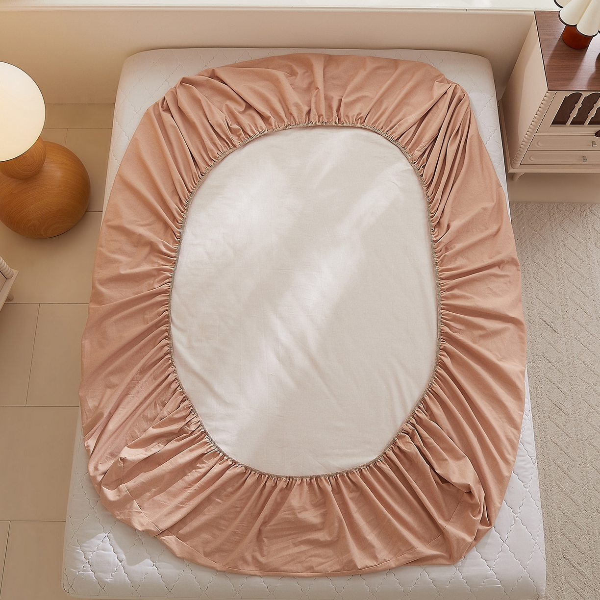 91家纺网 家纺一手货源 找家纺 DoDo 兜兜 2026新款全棉纯棉磨毛印花单床笠 床笠单件 B版松叶咖-晨花