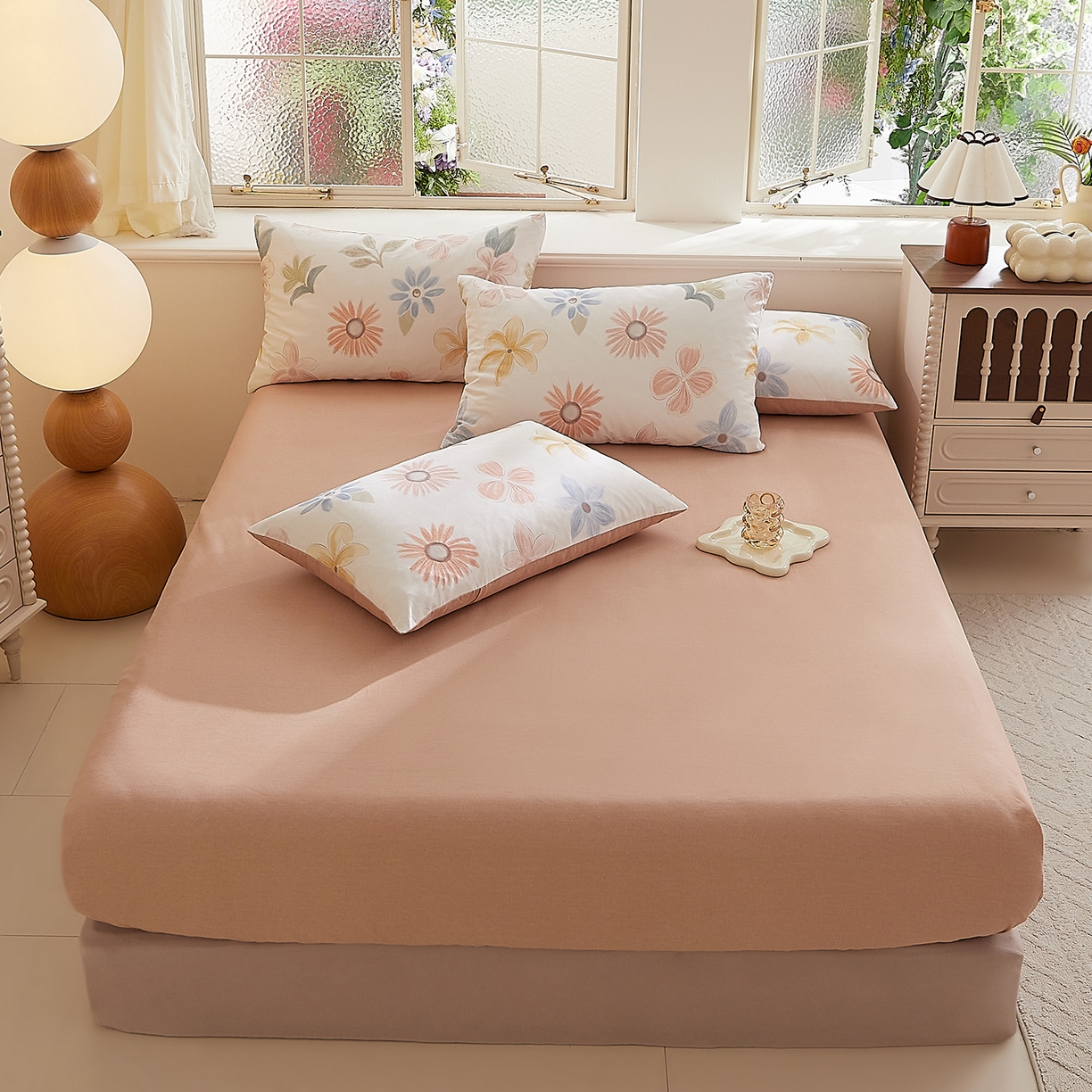 91家纺网 家纺一手货源 找家纺 DoDo 兜兜 2026新款全棉纯棉磨毛印花单床笠 床笠单件 B版松叶咖-晨花