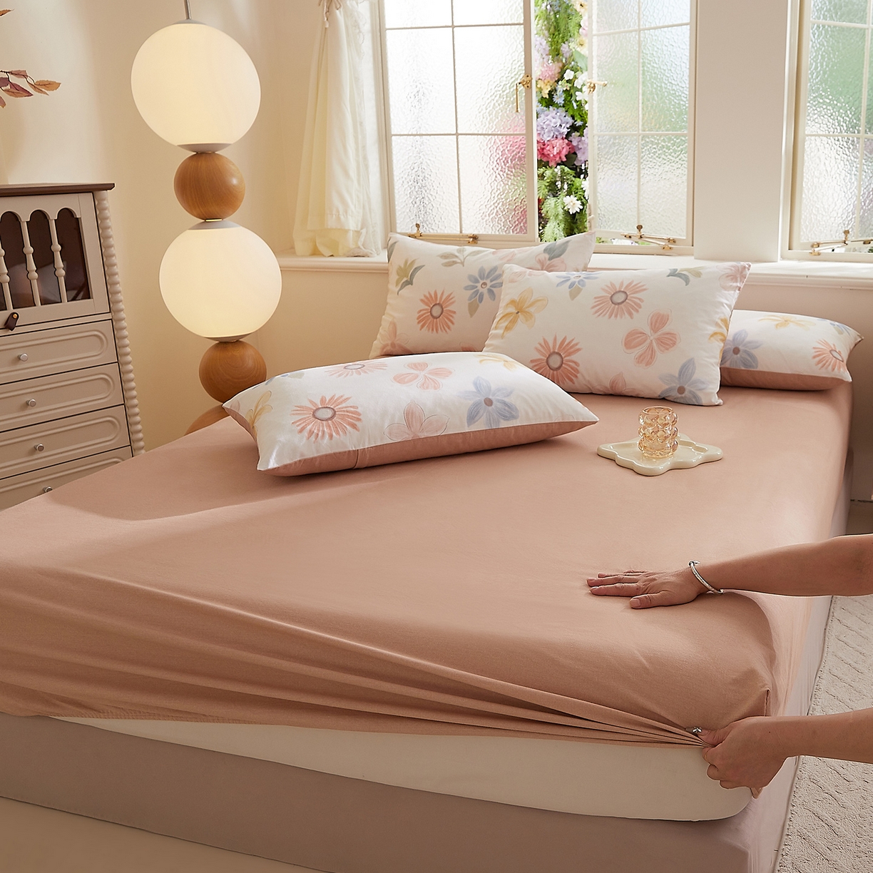 91家纺网 家纺一手货源 找家纺 DoDo 兜兜 2026新款全棉纯棉磨毛印花单床笠 床笠单件 B版松叶咖-晨花