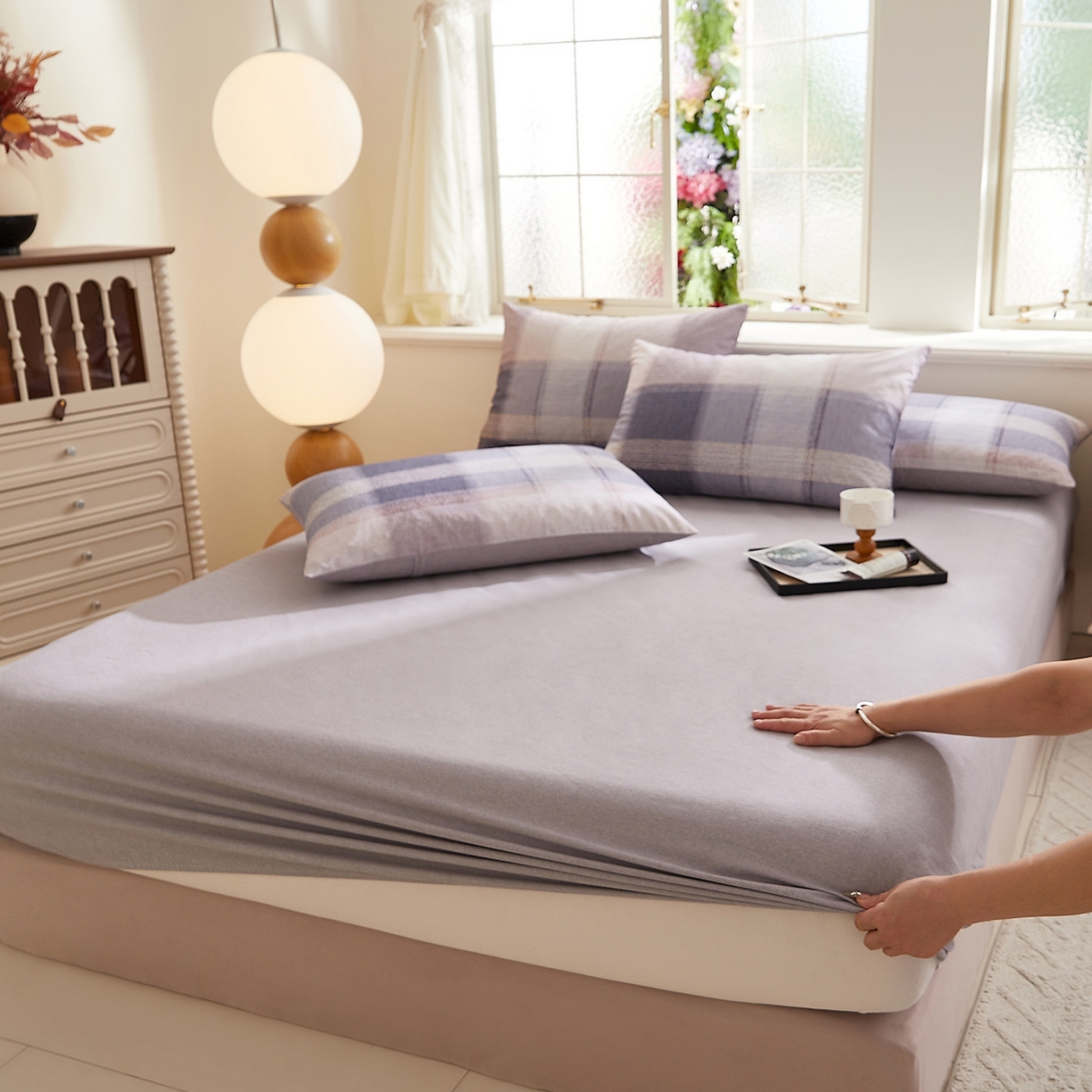 91家纺网 家纺一手货源 找家纺 DoDo 兜兜 2026新款全棉纯棉磨毛印花单床笠 床笠单件 B版雪青色-绅士