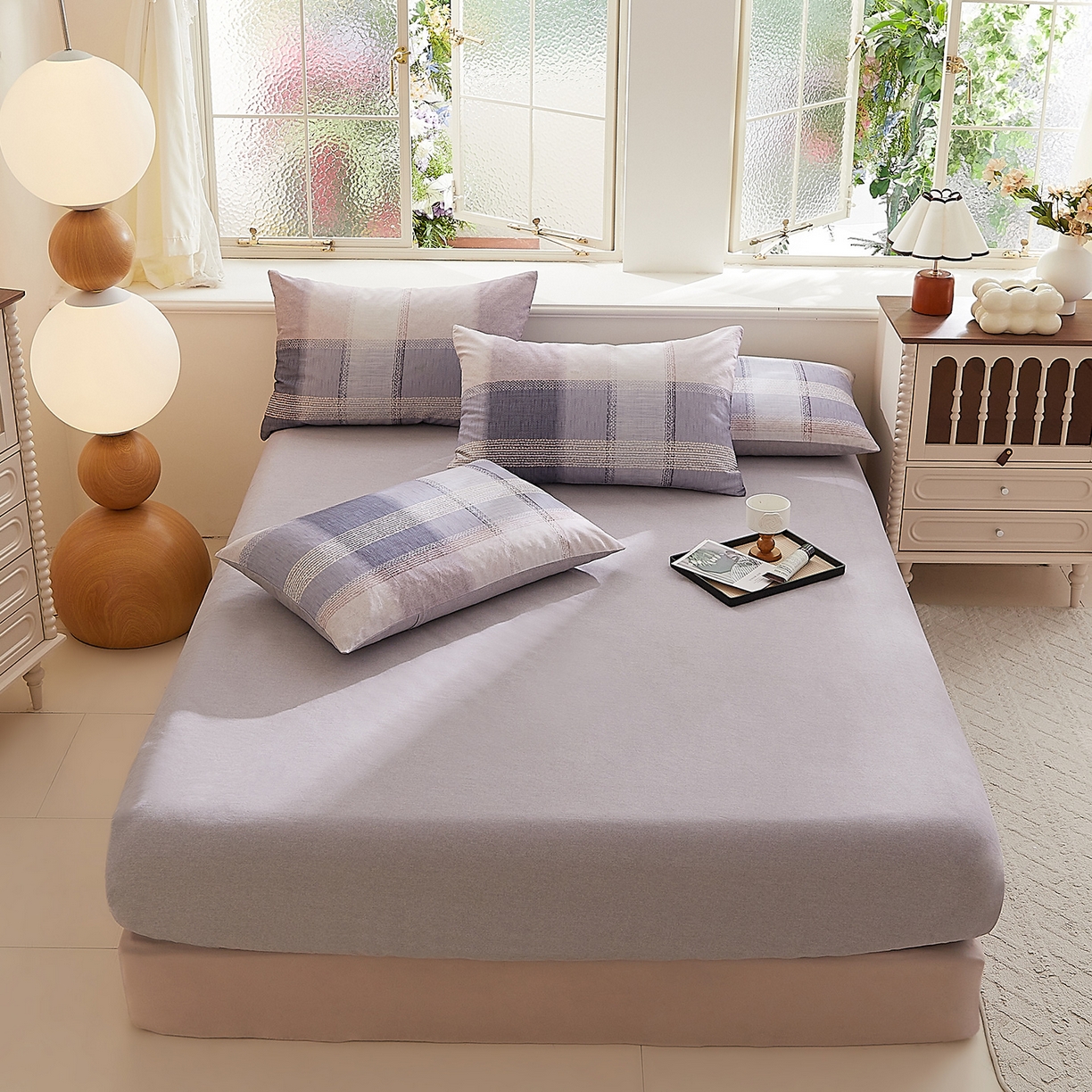 91家纺网 家纺一手货源 找家纺 DoDo 兜兜 2026新款全棉纯棉磨毛印花单床笠 床笠单件 B版雪青色-绅士