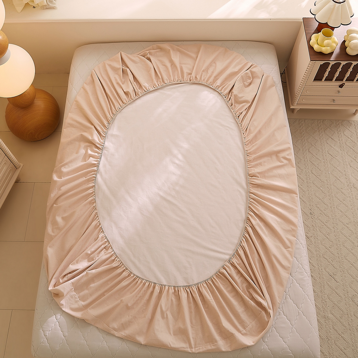 91家纺网 家纺一手货源 找家纺 DoDo 兜兜 2026新款全棉纯棉磨毛印花单床笠 床笠单件 B版燕麦奶-简昔