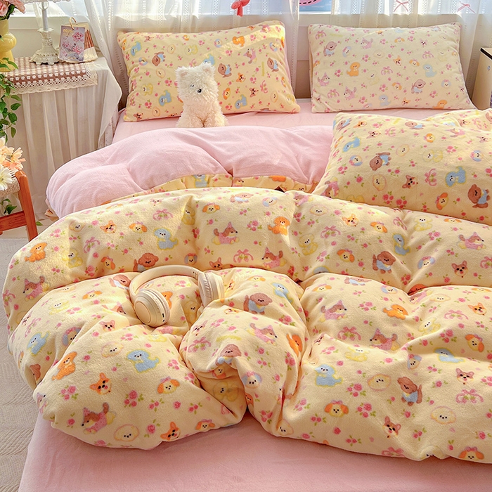 91家纺网 家纺一手货源 找家纺 水木坊 2025新款A加厚牛奶绒印花四件套-含买家秀 卖萌小狗