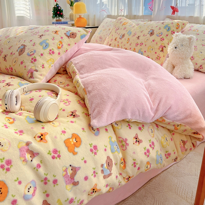 91家纺网 家纺一手货源 找家纺 水木坊 2025新款A加厚牛奶绒印花四件套-含买家秀 卖萌小狗