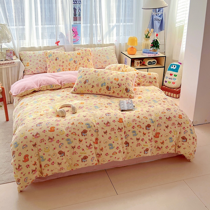 91家纺网 家纺一手货源 找家纺 水木坊 2025新款A加厚牛奶绒印花四件套-含买家秀 卖萌小狗