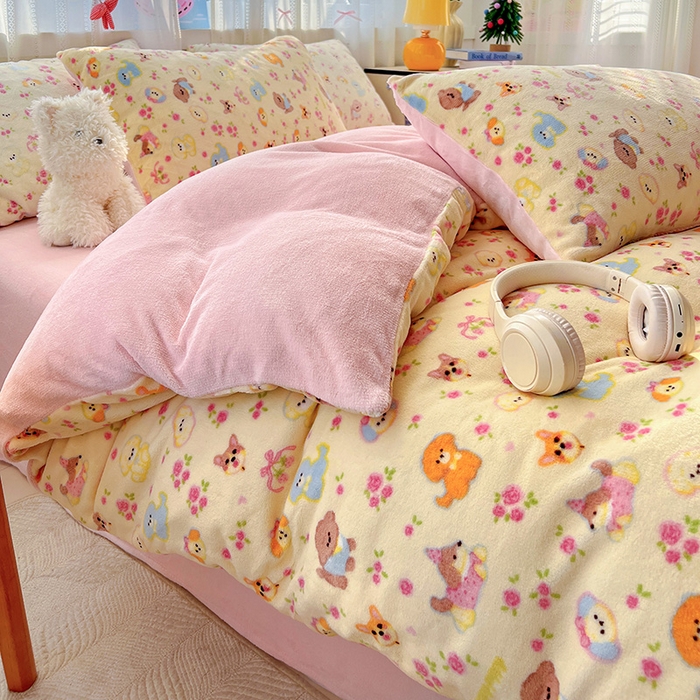 91家纺网 家纺一手货源 找家纺 水木坊 2025新款A加厚牛奶绒印花四件套-含买家秀 卖萌小狗