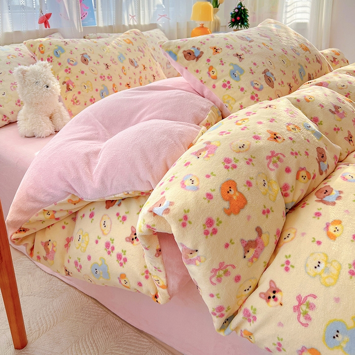 水木坊 2025新款A加厚牛奶绒印花四件套-含买家秀 卖萌小狗