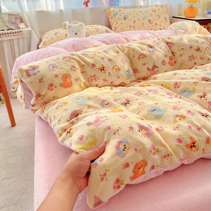 91家纺网 家纺一手货源 找家纺 水木坊 2025新款A加厚牛奶绒印花四件套-含买家秀 卖萌小狗