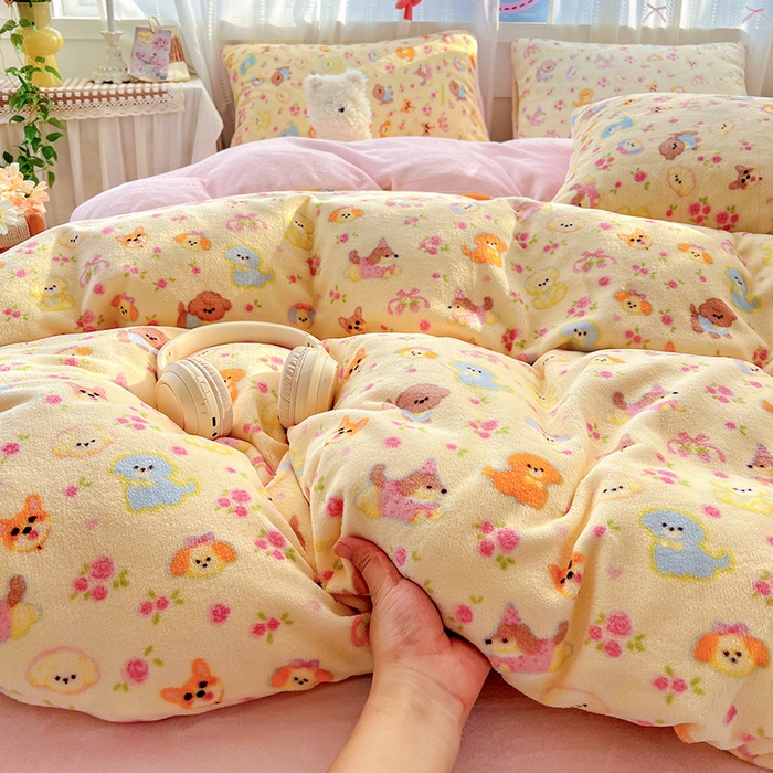 91家纺网 家纺一手货源 找家纺 水木坊 2025新款A加厚牛奶绒印花四件套-含买家秀 卖萌小狗