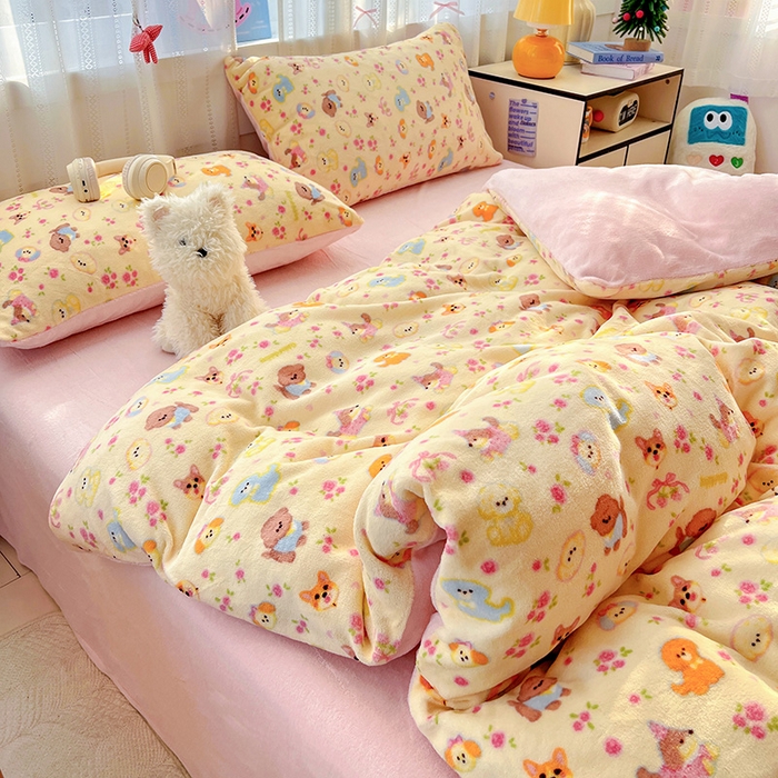 91家纺网 家纺一手货源 找家纺 水木坊 2025新款A加厚牛奶绒印花四件套-含买家秀 卖萌小狗