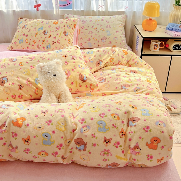 91家纺网 家纺一手货源 找家纺 水木坊 2025新款A加厚牛奶绒印花四件套-含买家秀 卖萌小狗