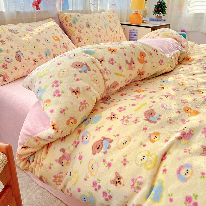 91家纺网 家纺一手货源 找家纺 水木坊 2025新款A加厚牛奶绒印花四件套-含买家秀 卖萌小狗