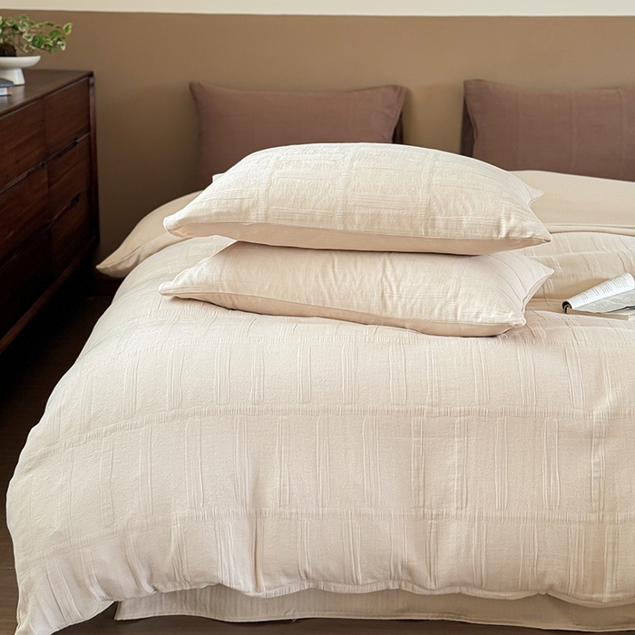 91家纺网 家纺一手货源 找家纺 （总）山舍家居 2024新款全棉色织双层纱四件套--川寂系列