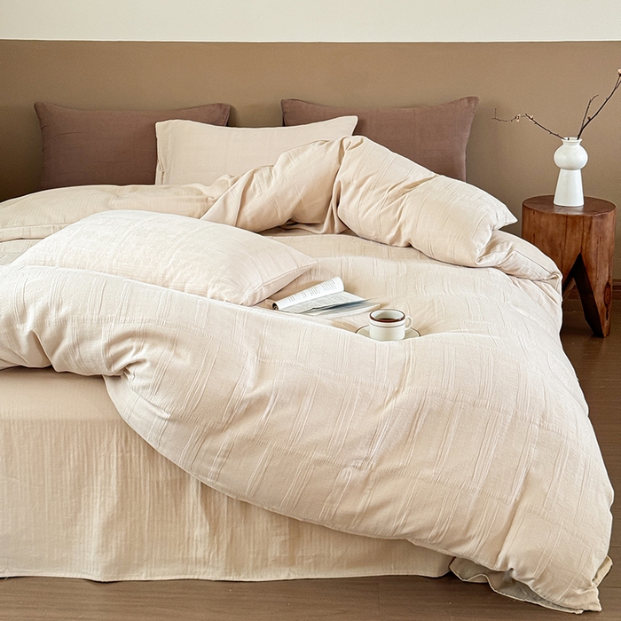 91家纺网 家纺一手货源 找家纺 （总）山舍家居 2024新款全棉色织双层纱四件套--川寂系列