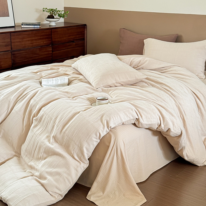 91家纺网 家纺一手货源 找家纺 （总）山舍家居 2024新款全棉色织双层纱四件套--川寂系列