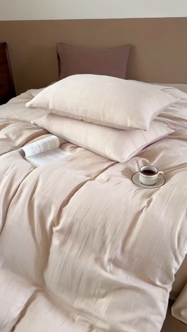 91家纺网 家纺一手货源 找家纺 （总）山舍家居 2024新款全棉色织双层纱四件套--川寂系列