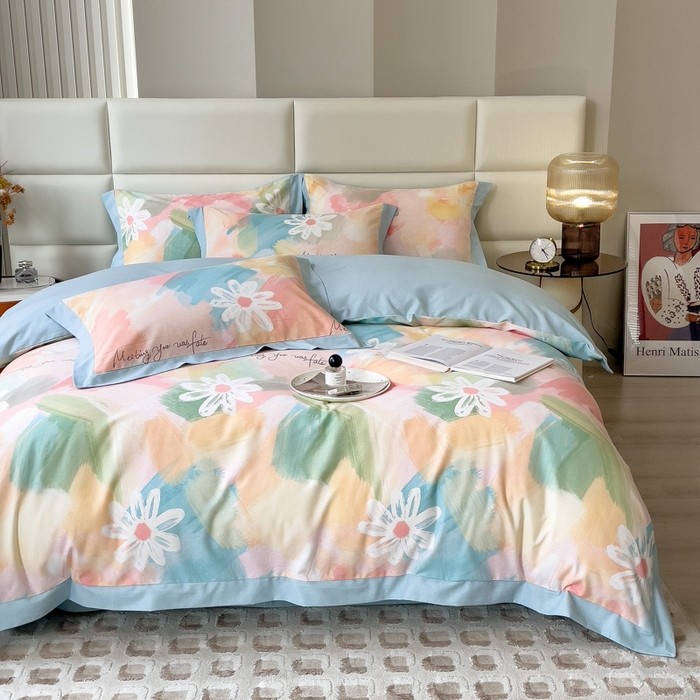 91家纺网 家纺一手货源 找家纺 印季家纺 2025新款生态全棉纯棉磨毛混纺欧式花边款四件套 花遇你