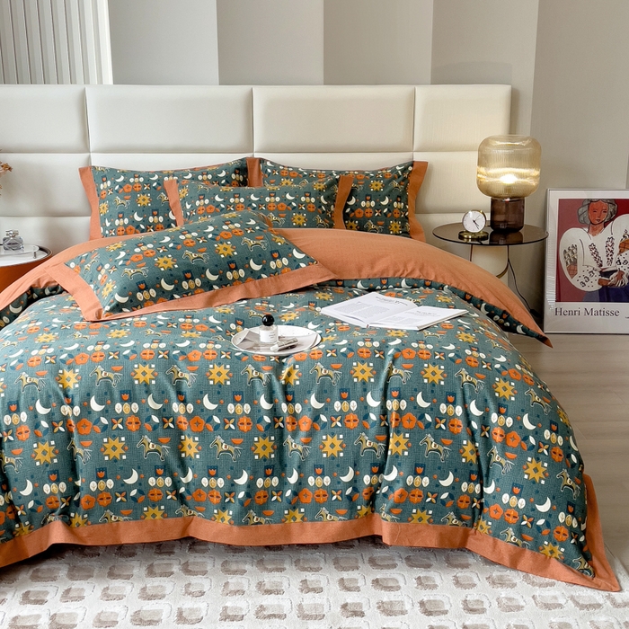 印季家纺 2025新款生态全棉纯棉磨毛混纺欧式花边款四件套 艾玛（兰）