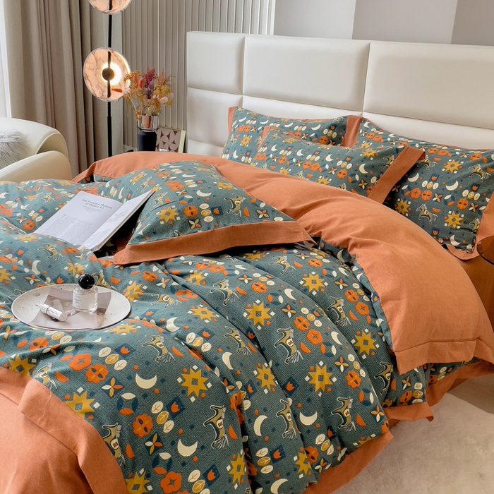 91家纺网 家纺一手货源 找家纺 印季家纺 2025新款生态全棉纯棉磨毛混纺欧式花边款四件套 艾玛（兰）