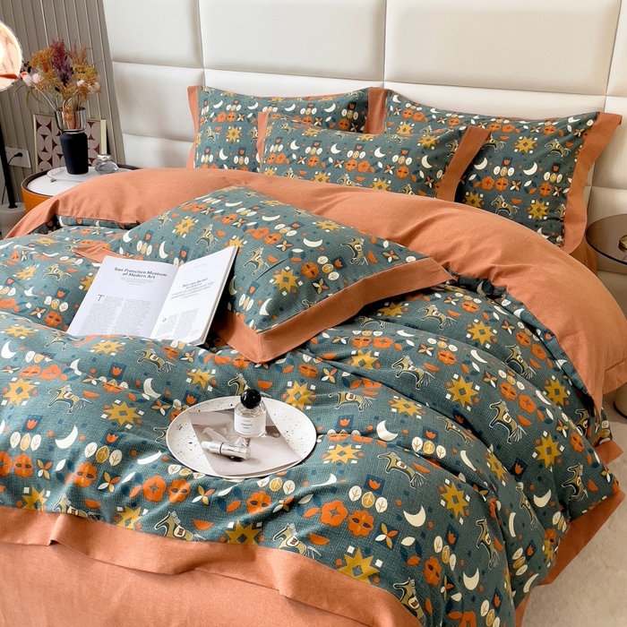 91家纺网 家纺一手货源 找家纺 印季家纺 2025新款生态全棉纯棉磨毛混纺欧式花边款四件套 艾玛（兰）