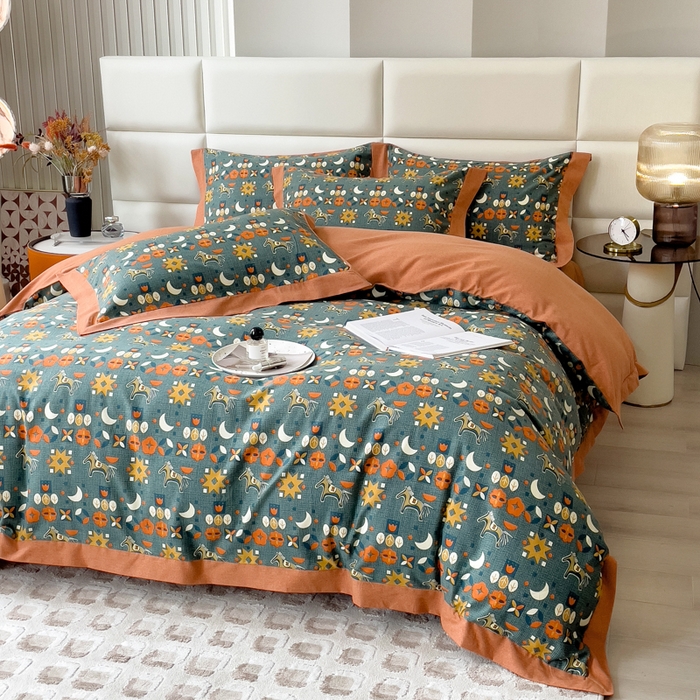 91家纺网 家纺一手货源 找家纺 印季家纺 2025新款生态全棉纯棉磨毛混纺欧式花边款四件套 艾玛（兰）