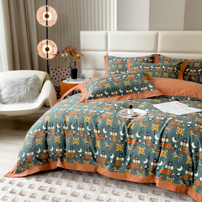 91家纺网 家纺一手货源 找家纺 印季家纺 2025新款生态全棉纯棉磨毛混纺欧式花边款四件套 艾玛（兰）