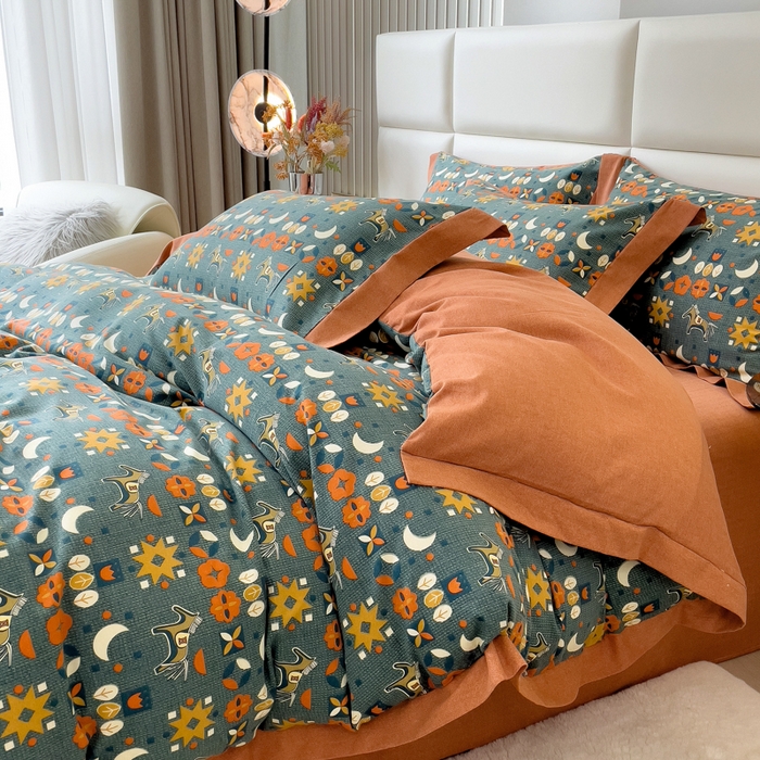 91家纺网 家纺一手货源 找家纺 印季家纺 2025新款生态全棉纯棉磨毛混纺欧式花边款四件套 艾玛（兰）