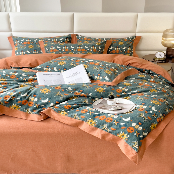 91家纺网 家纺一手货源 找家纺 印季家纺 2025新款生态全棉纯棉磨毛混纺欧式花边款四件套 艾玛（兰）