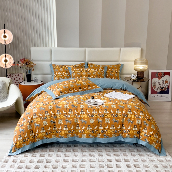 91家纺网 家纺一手货源 找家纺 印季家纺 2025新款生态全棉纯棉磨毛混纺欧式花边款四件套 安妮（橙）