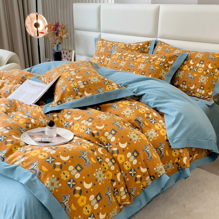 91家纺网 家纺一手货源 找家纺 印季家纺 2025新款生态全棉纯棉磨毛混纺欧式花边款四件套 安妮（橙）