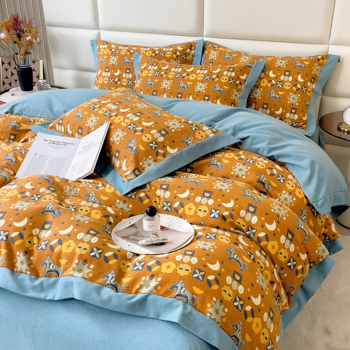 91家纺网 家纺一手货源 找家纺 印季家纺 2025新款生态全棉纯棉磨毛混纺欧式花边款四件套 安妮（橙）