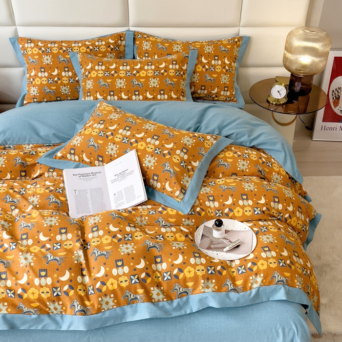 91家纺网 家纺一手货源 找家纺 印季家纺 2025新款生态全棉纯棉磨毛混纺欧式花边款四件套 安妮（橙）