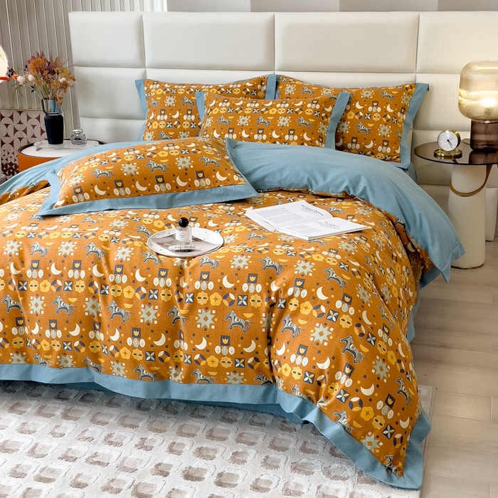 91家纺网 家纺一手货源 找家纺 印季家纺 2025新款生态全棉纯棉磨毛混纺欧式花边款四件套 安妮（橙）