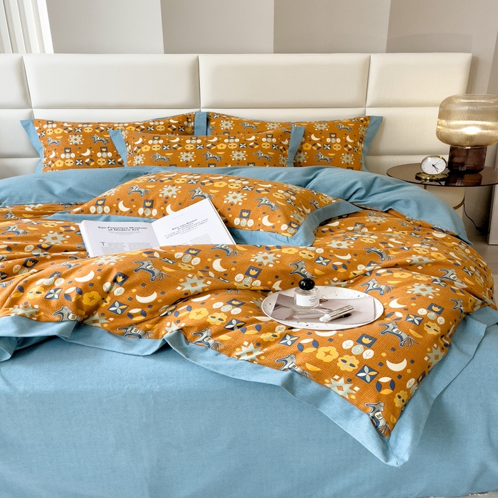 91家纺网 家纺一手货源 找家纺 印季家纺 2025新款生态全棉纯棉磨毛混纺欧式花边款四件套 安妮（橙）