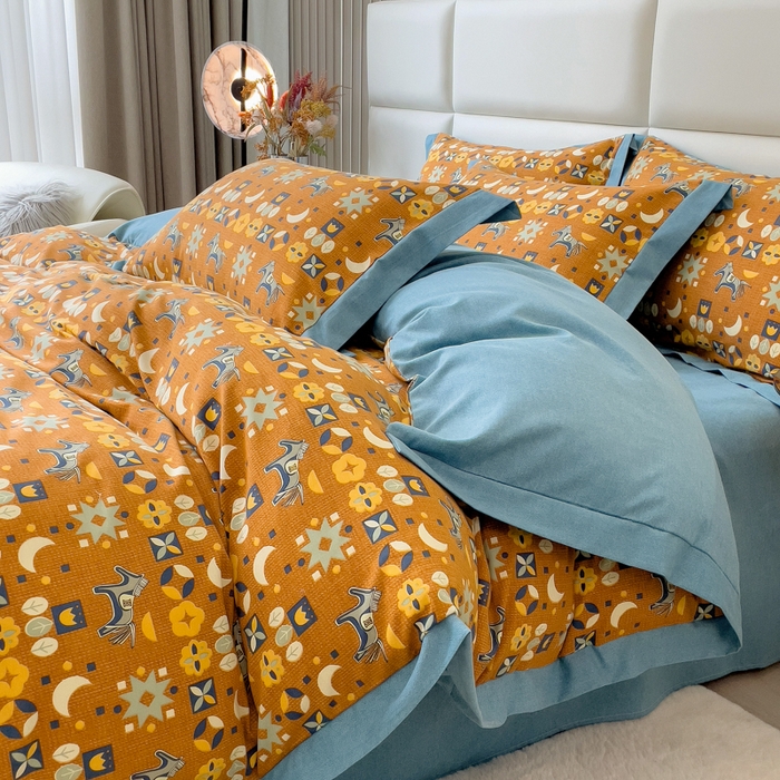 91家纺网 家纺一手货源 找家纺 印季家纺 2025新款生态全棉纯棉磨毛混纺欧式花边款四件套 安妮（橙）