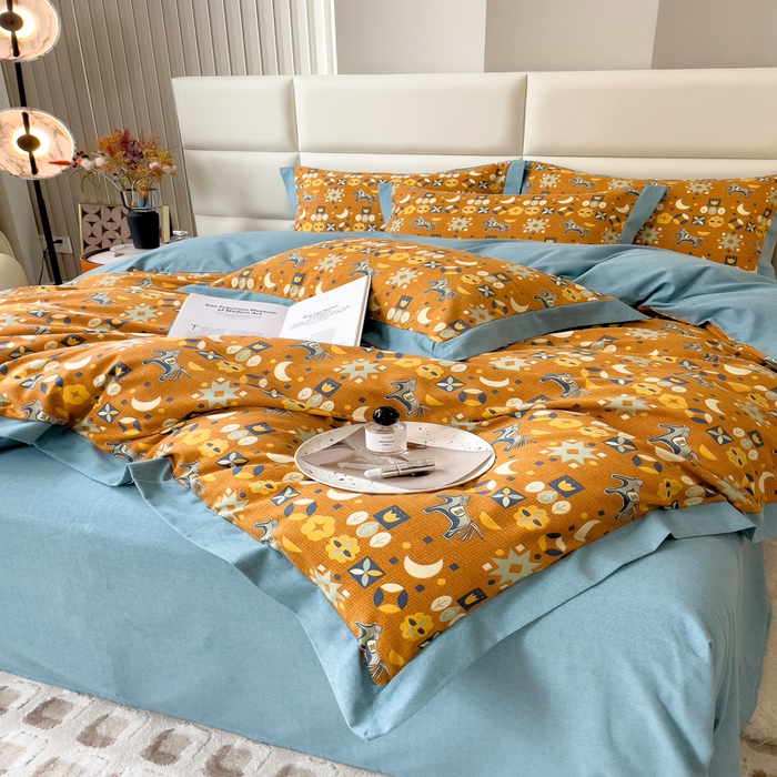 91家纺网 家纺一手货源 找家纺 印季家纺 2025新款生态全棉纯棉磨毛混纺欧式花边款四件套 安妮（橙）