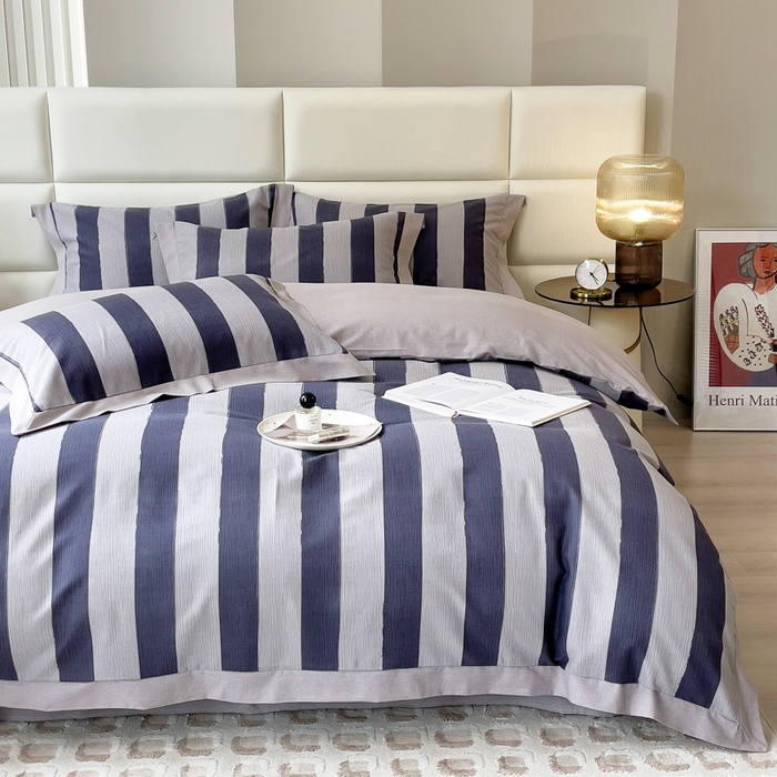 印季家纺 2025新款生态全棉纯棉磨毛混纺欧式花边款四件套 淡路（兰）